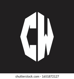 CW Logo monogram with octagonal ribbon style design template