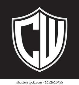 CW Logo monogram with shield shape isolated on outline design template