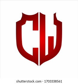 CW Logo-Schild-Stilvorlage für Monogramme mit roten Farben auf weißem Hintergrund