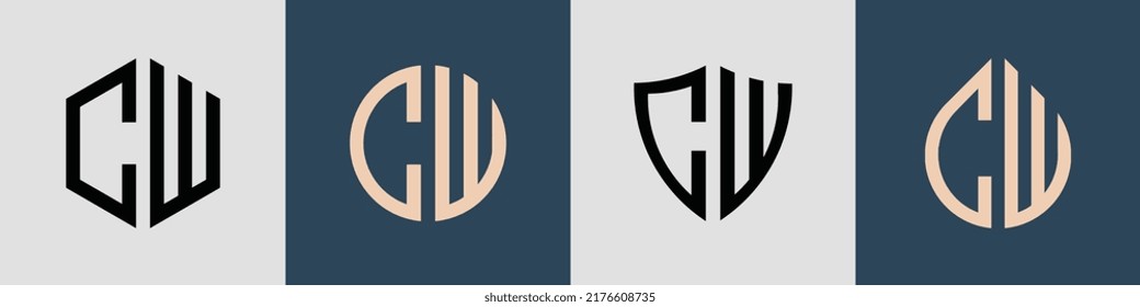 CW modern initial letter logo design vector bundle. It will be suitable for which company or brand name start those initial.