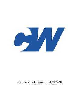 CW negative space letter logo blue