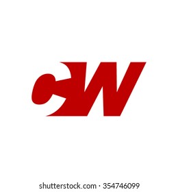 CW negative space letter logo red