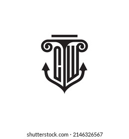 Logotipo del concepto de combinación de pilares y anclas CW en diseño de alta calidad