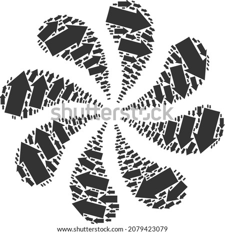 CW rotation direction icon swirl twist turbine salute composition. Rotation twist composed from scattered CW rotation direction icons.