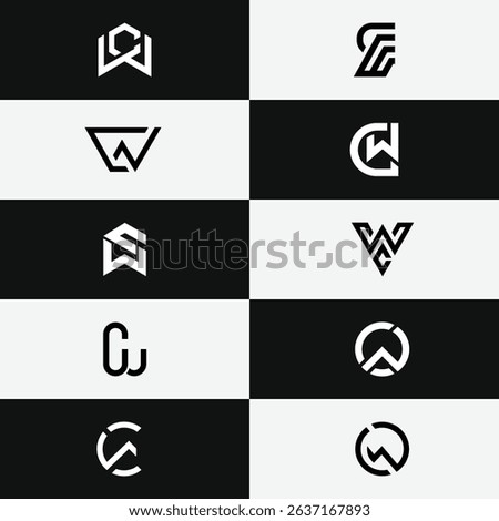 CW WC letter logo set featuring abstract monogram and minimal design. Perfect for professional branding, business identity, and creative vector logo design templates.








