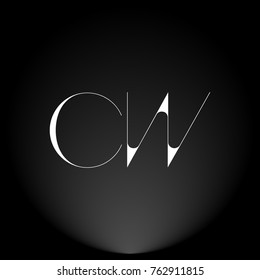 CW White thin minimalist LOGO Design with Highlight on Black Background.