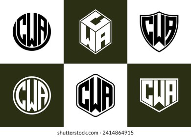 CWA initial letter geometric shape icon logo design vector. monogram, lettermark, circle, polygon, shield, symbol, emblem, elegant, abstract, wordmark, sign, art, typography, icon, geometric, shape