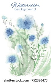 CWatercolor background with flowers and grass. Vector design element. banner