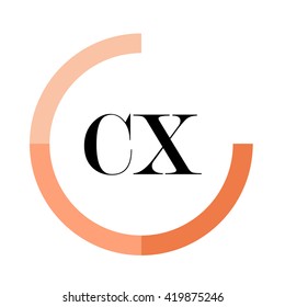 CX black letters , modern type of font , tree orange colors , simply alphabet like design identity 