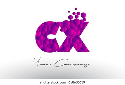 CX C X Dots Letter Logo with Purple Pink Magenta Bubbles Texture Vector.