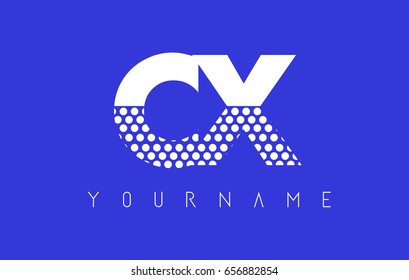 CX C X Dotted Pattern Letter Logo Design Vector with Blue Background.
