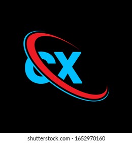 CX, C X letter logo design. Initial letter CX linked circle upercase monogram logo red and blue. CX logo, C X design