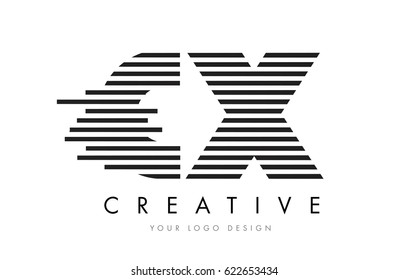 CX C X Zebra Letter Logo Design with Black and White Stripes Vector