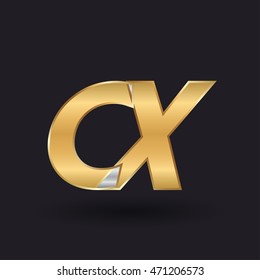 CX Company Letter Logo Golden Silver Black Background