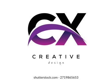 CX kreatives und modernes Letter-Logo-Design mit kreativem lila Welle abstraktem Latter-Logo-Konzept.