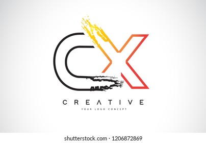 CX Creative Modern Logo Design Vetor with Orange and Black Colors. Monogram Stroke Letter Design.