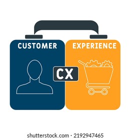 CX: acrónimo de experiencia del cliente. fondo de concepto de negocio. concepto de ilustración vectorial con palabras clave e iconos. ilustración con iconos para banner web, volante, página de inicio