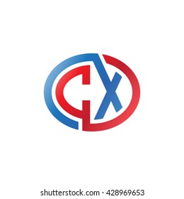 CX initial letters looping linked ellipse logo red blue