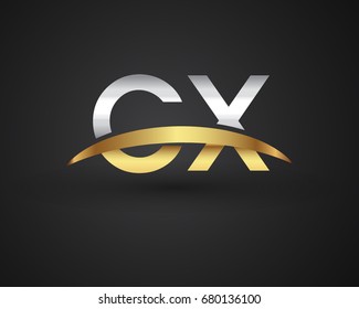 CX initial logo company name colored gold and silver swoosh design. vector logo for business and company identity.