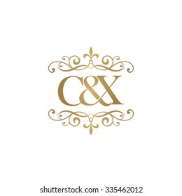 C&X Initial logo. Ornament ampersand monogram golden logo
