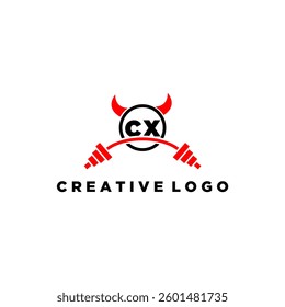 CX initial monogram for fitnes or gym logo with devil style design