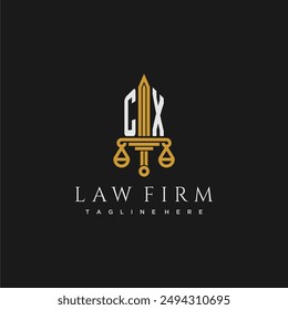 CX initial monogram for lawfirm logo with sword and scale