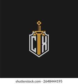 Monograma inicial CX para imagem em estilo escudo e espada