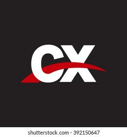 CX initial overlapping swoosh letter logo white red black background