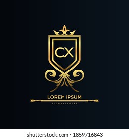 CX Letter Initial with Royal Template.elegant with crown logo vector, Creative Lettering Logo Vector Illustration.