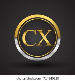 CX Letter logo in a circle, gold and silver colored. Vector design template elements for your business or company identity.