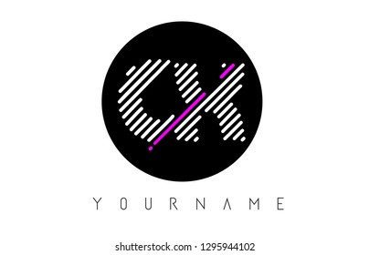 CX Letter Logo Design with White Lines and Black Circle Vector Illustration