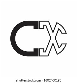 CX Letter logo monogram with oval shape negative space design template white background