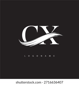Logotipo del monograma de la letra de CX con la carrera del cepillo para la identidad moderna de la marca