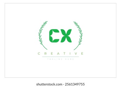 CX letters eco logo with leaf. Fresh nature and healthy leaf logo design.