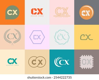 CX logo company template. Letter c and x logotype. Set different classic serif lettering and modern bold text with design elements. Initial font typography. Collection trendy business identity.