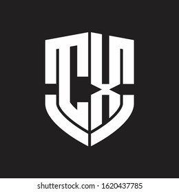 CX Logo monogram with emblem shield shape design isolated on black background