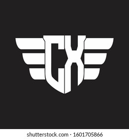 CX Logo monogram with emblem and wings element design template