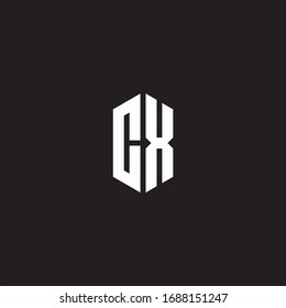 Monograma del logotipo CX con plantilla de diseño de estilo hexagonal aislado en fondo negro