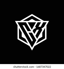 CX logo monogram with triangle and hexagon shape combination isolated on back and white colors