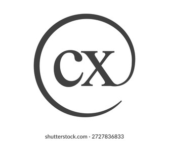 Logo CX de dos letras con forma de círculo estilo de signo de correo electrónico. Logotipo redondo C y X de la empresa comercial para la identidad de marca.