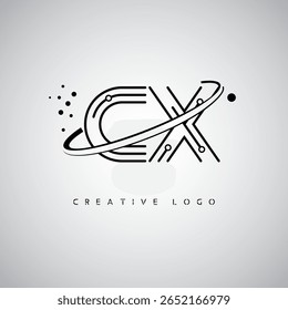 CX Orbit Monogram Logo – Futuristic Minimal Letter mark with Circular Line Art, Tech-Inspired Dots and Space Motion Concept for Modern Branding Identity