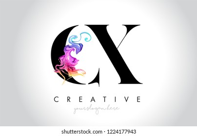 CX Vibrant Creative Leter Logo Design with Colorful Smoke Ink Flowing Vector Illustration.