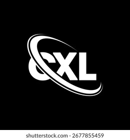 Logotipo CXL. Carta CXL. Design do logotipo da letra CXL. Logótipo inicial C XL ligado a um círculo e a um monograma em maiúsculas. Tipografia CXL para marca de tecnologia, negócios e imóveis.