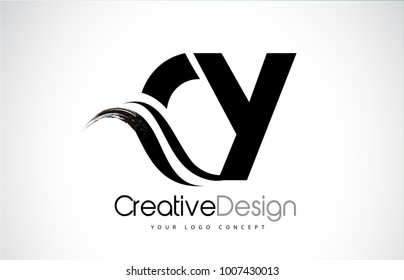 CY C Y Creative Modern Black Letters Logo Design with Brush Swoosh