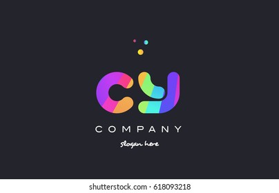 cy c y  creative rainbow green orange blue purple magenta pink artistic alphabet company letter logo design vector icon template