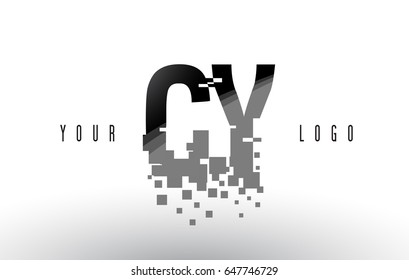 CY C Y Pixel Letter Logo with Digital Shattered Black Squares. Creative Letters Vector Illustration.