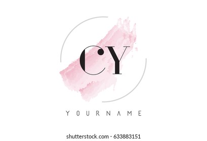 CY C Y Watercolor Letter Logo Design with Circular Shape and Pastel Pink Brush.