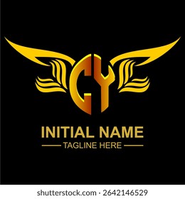 CY Golden Wing Emblem Logo with elegant gold wings, sleek and modern design. Ideal for branding, creative projects, luxury businesses, or artistic ventures.