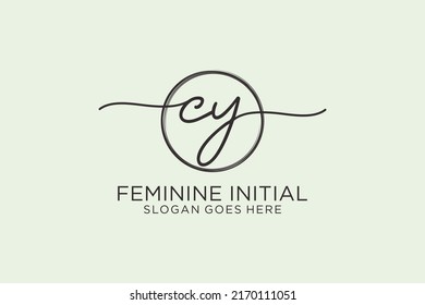 Logo de escritura a mano de CY con el logotipo del vector de plantilla de círculo de la firma inicial, boda, moda, floral y botánica con plantilla creativa.