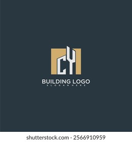 CY initial letter building logo for real estate with square design